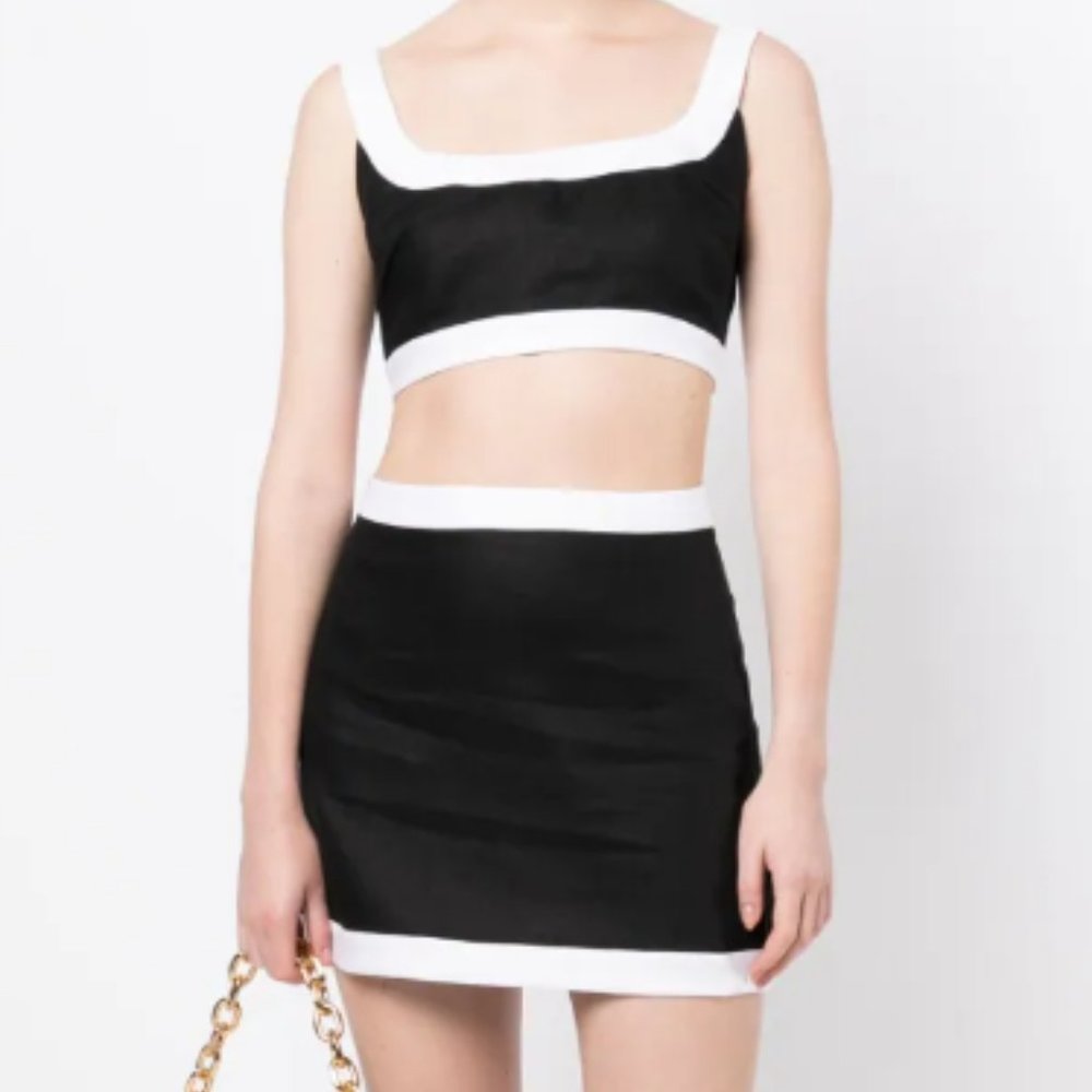 NWT! Reformation Robbie Linen Two Piece Black/White Size-8